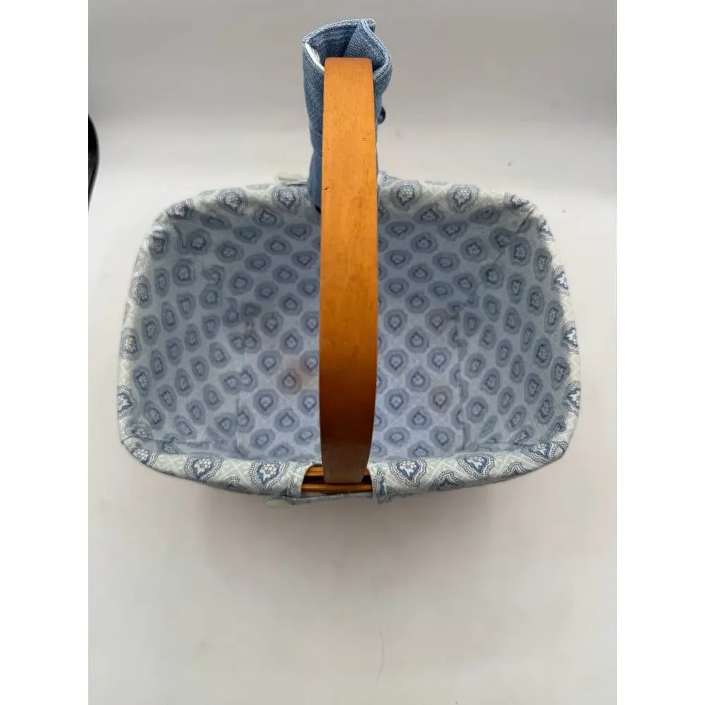 Vintage 2001 Longaberger Handwoven Wood Basket Dresden Ohio - Blue Fabric Liner⁠